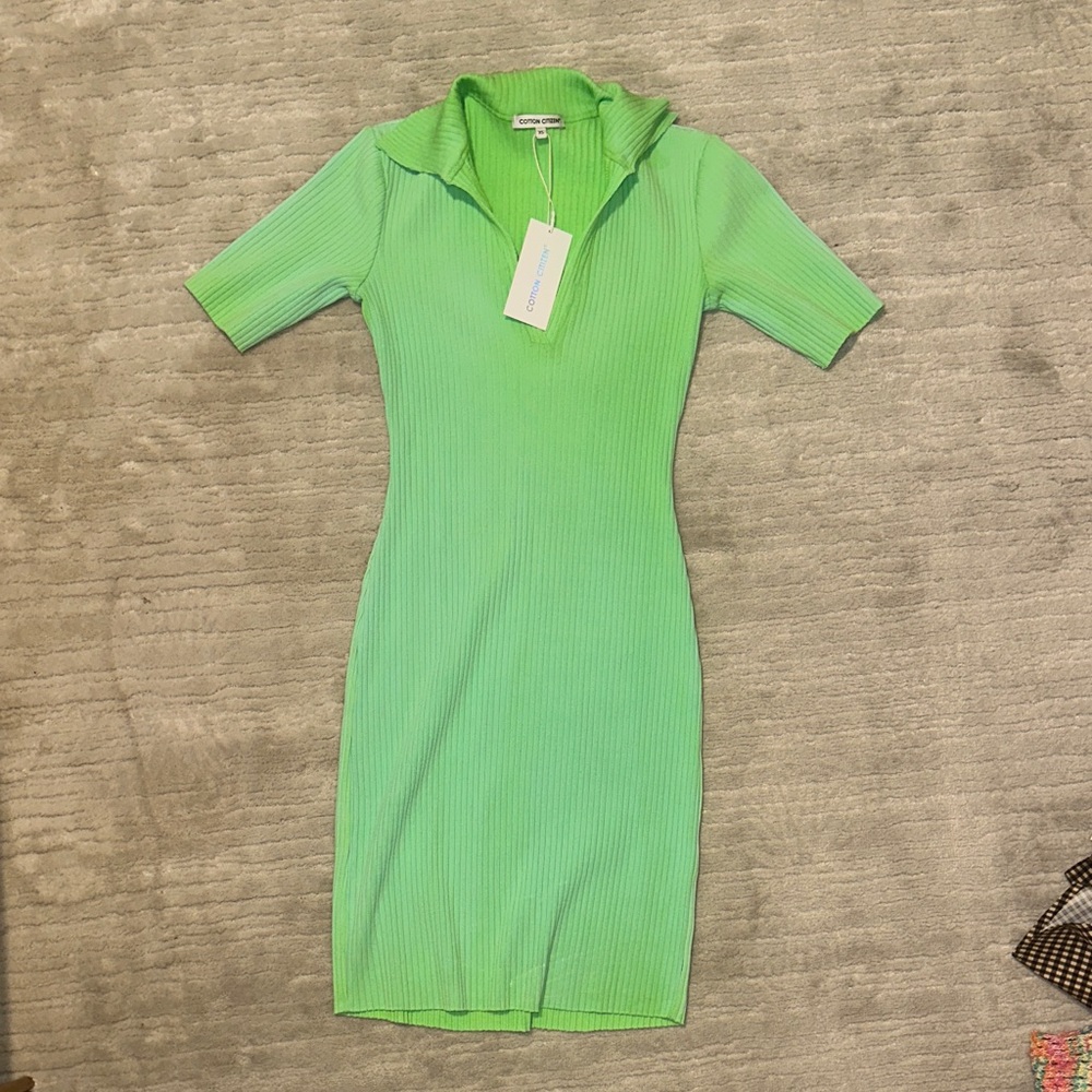 Cotton Citizen Vibrant Green Mini Ribbed Dress